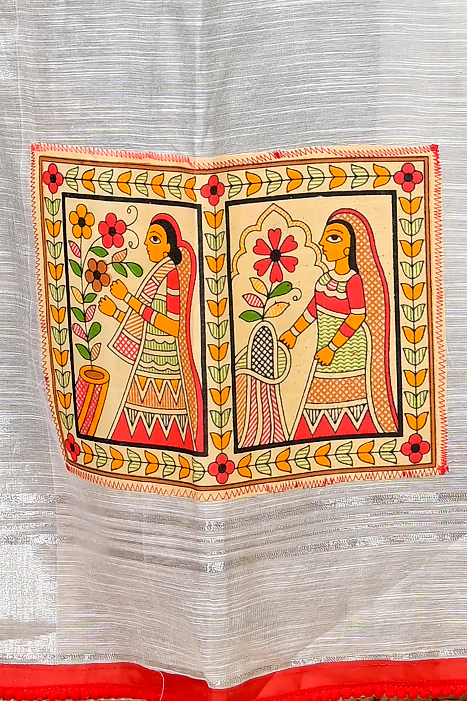 White Cotton Blended Parija Applique Saree (321)
